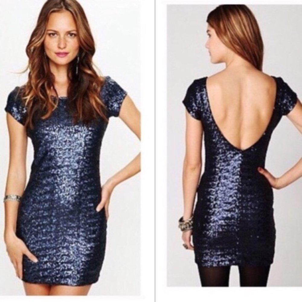 Backstage Blue Sequined Bodycon Open Back Dress Size S